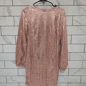 Pink Sequin Long Sleeve Dress